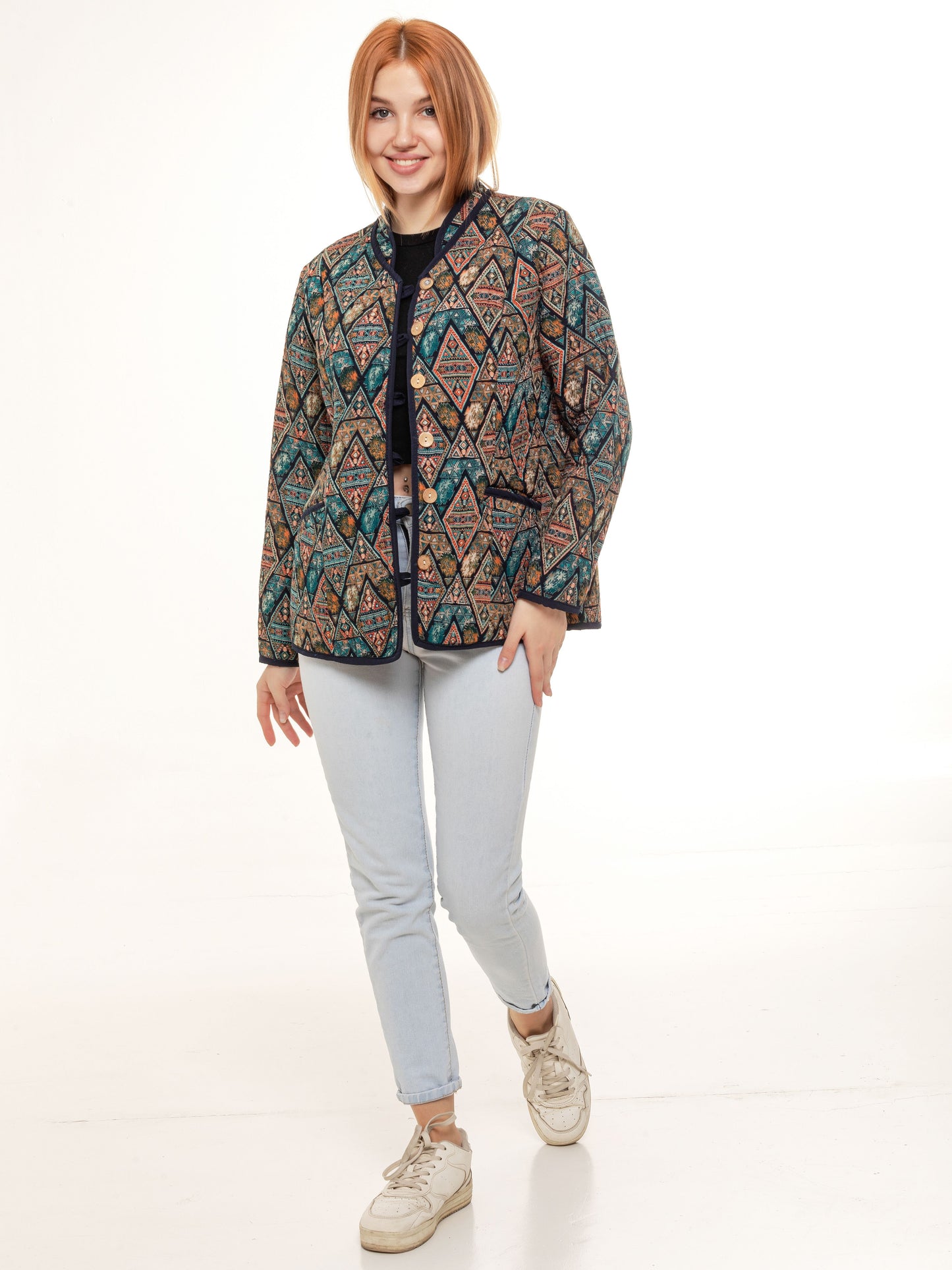 asian jacket pyramid, cotton jacket, oriental print, hand made blazer