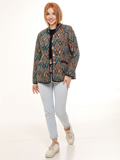 asian jacket pyramid, cotton jacket, oriental print, hand made blazer