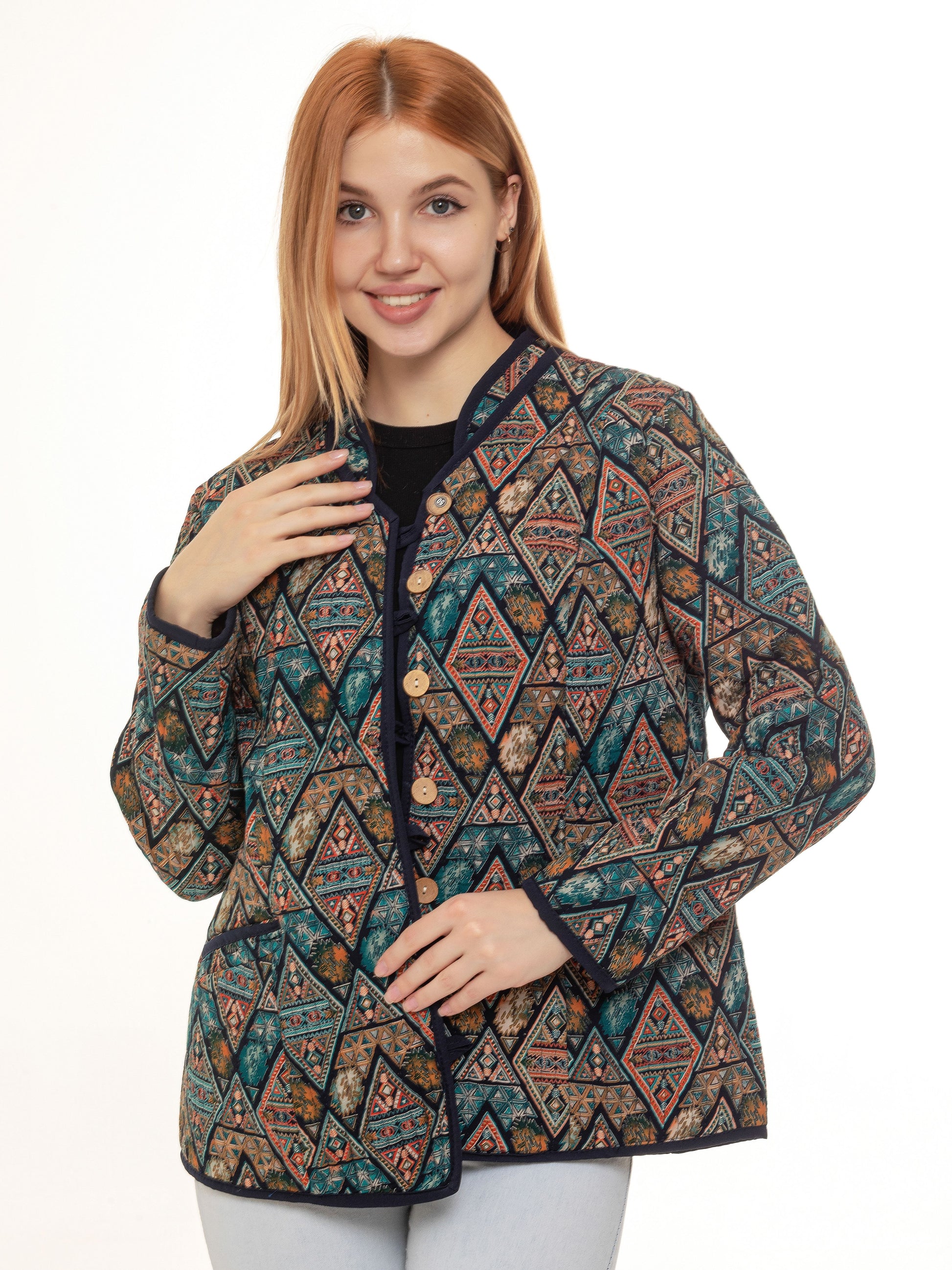 asian jacket pyramid, cotton jacket, oriental print, hand made blazer for women