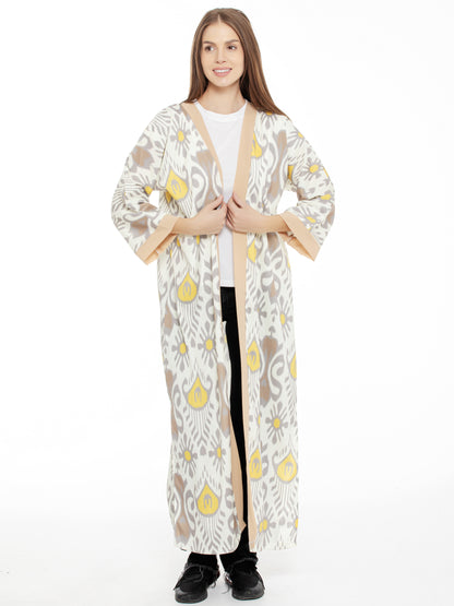 Long adras robe chapan for women made of cotton and silk. Beautiful asian chapan for everyday wearing. Casual clothing, han atlas, uzbek asian oriental, ikat adras dress