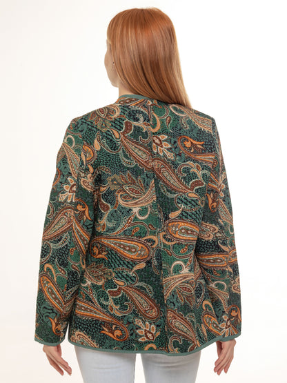 asian jacket green phoenix, cotton jacket, oriental print, hand made blazer