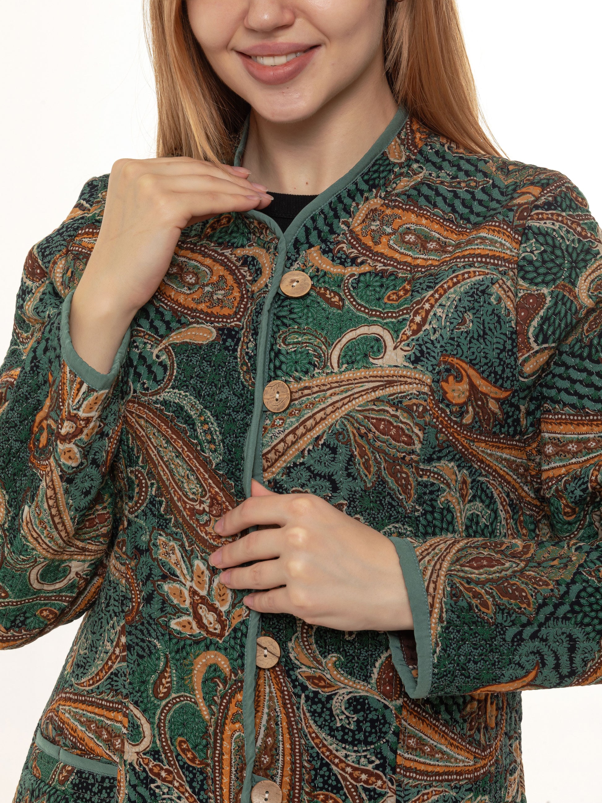 asian jacket green phoenix, women's cotton jacket, oriental print, hand made blazer