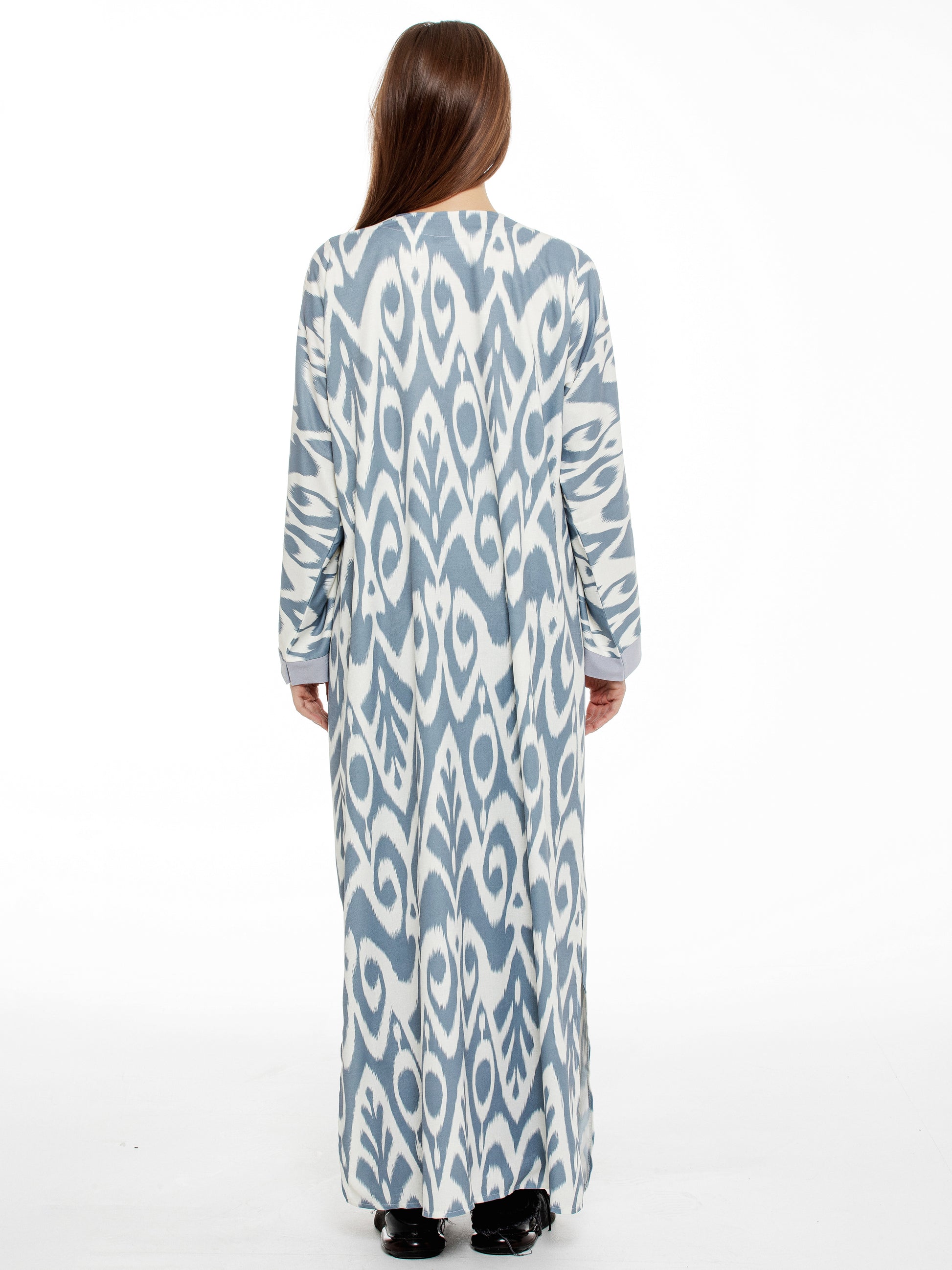 Silk and cotton kimono, long adras robe, ikat dress