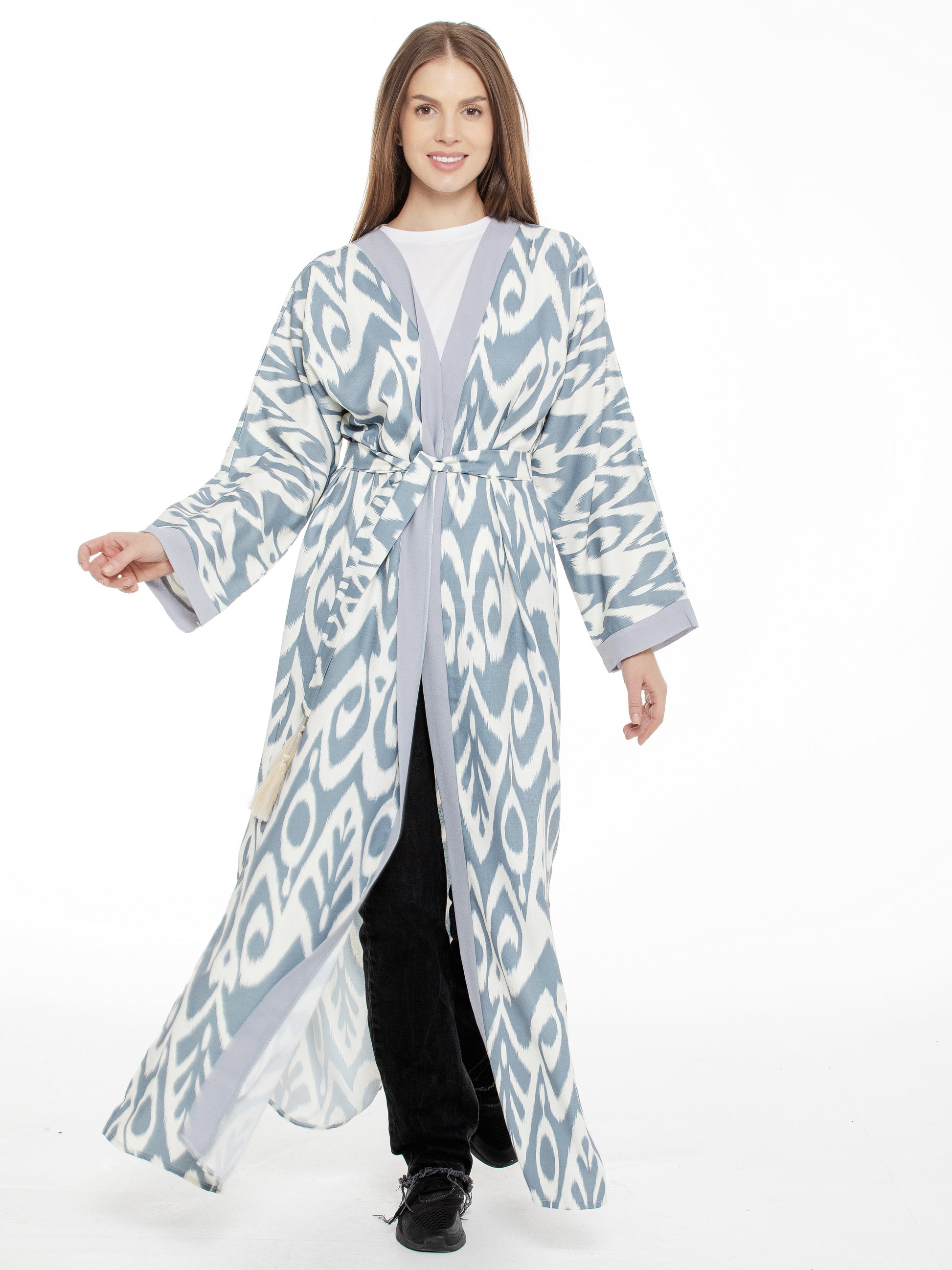 Silk and cotton kimono, long adras robe, ikat dress, presents from Samarkand