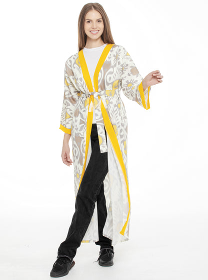 Long adras robe, chapan for women made of cotton and silk. Beautiful asian chapan for everyday wearing. Casual clothing, han atlas, uzbek asian oriental clothing