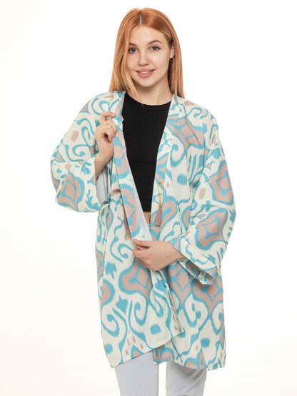 short adras robe, silk ikat dress, oriental chapan for women, silk kimono