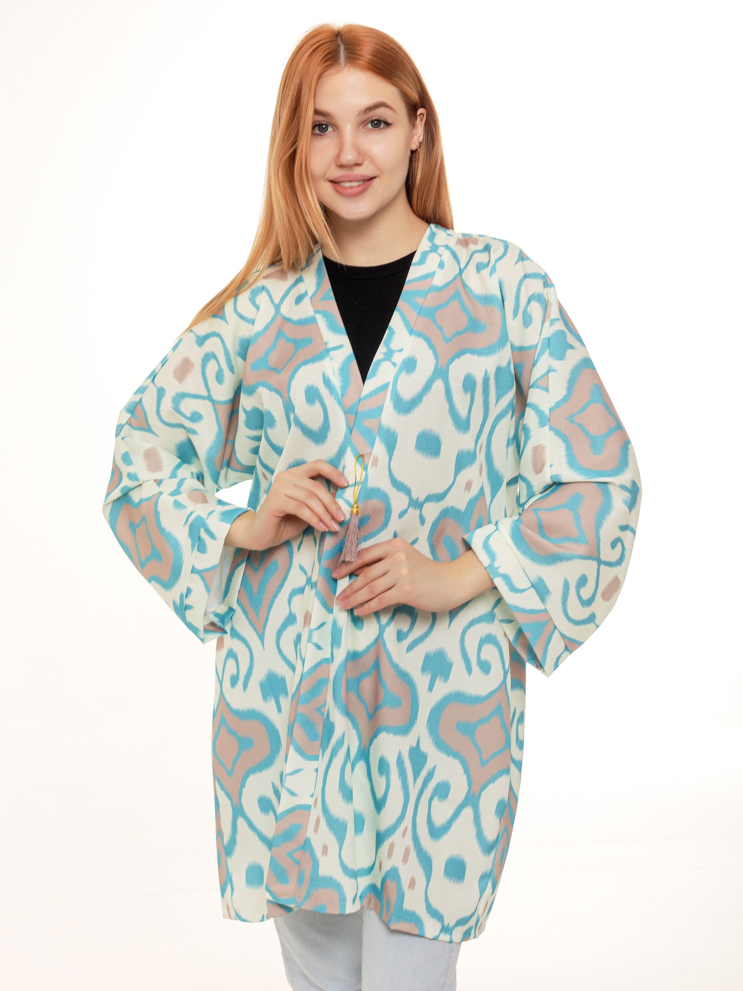 short adras robe, silk ikat dress, oriental chapan for women, silk kimono