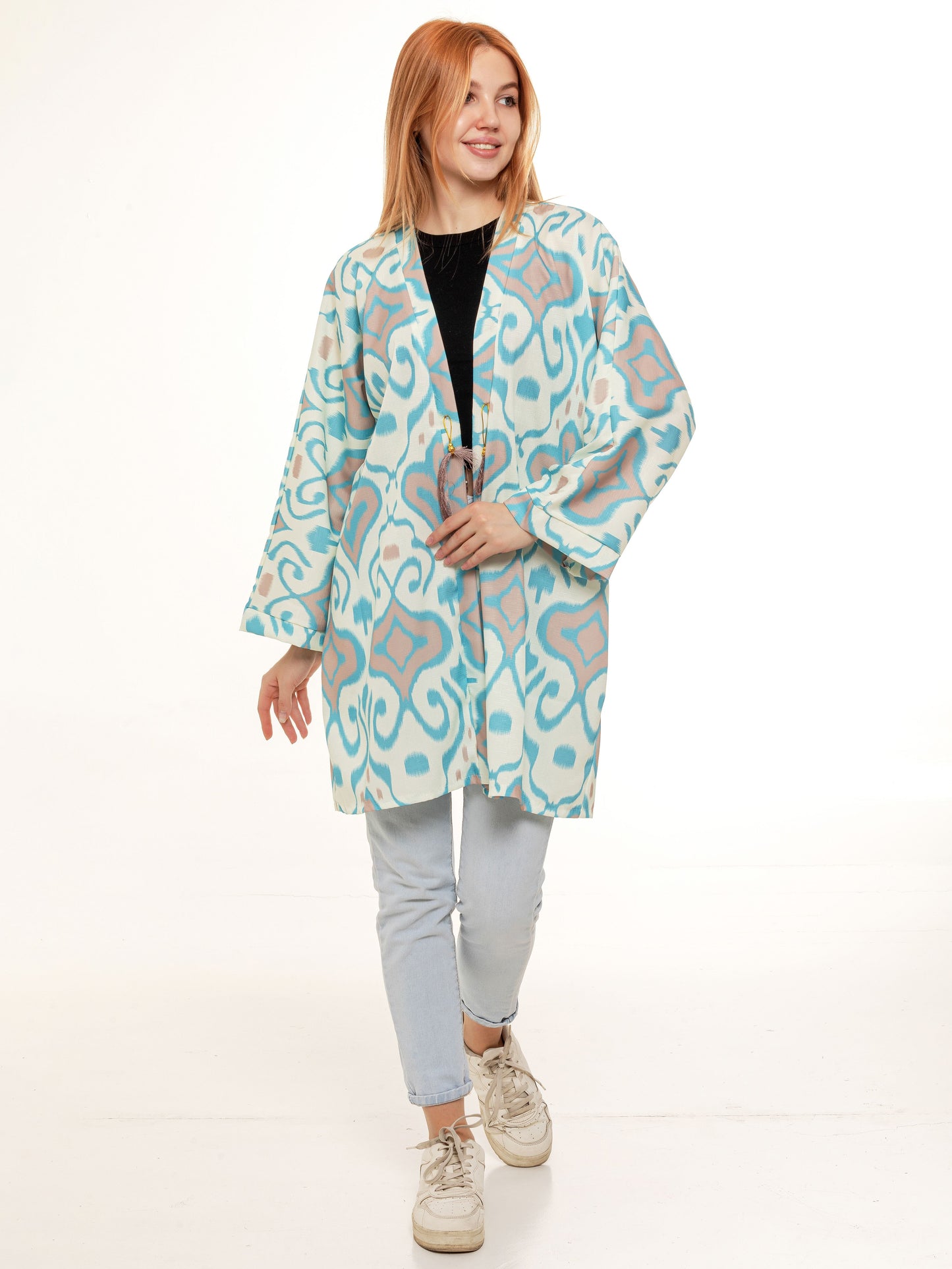 short adras robe, silk ikat dress, oriental chapan for women, silk kimono