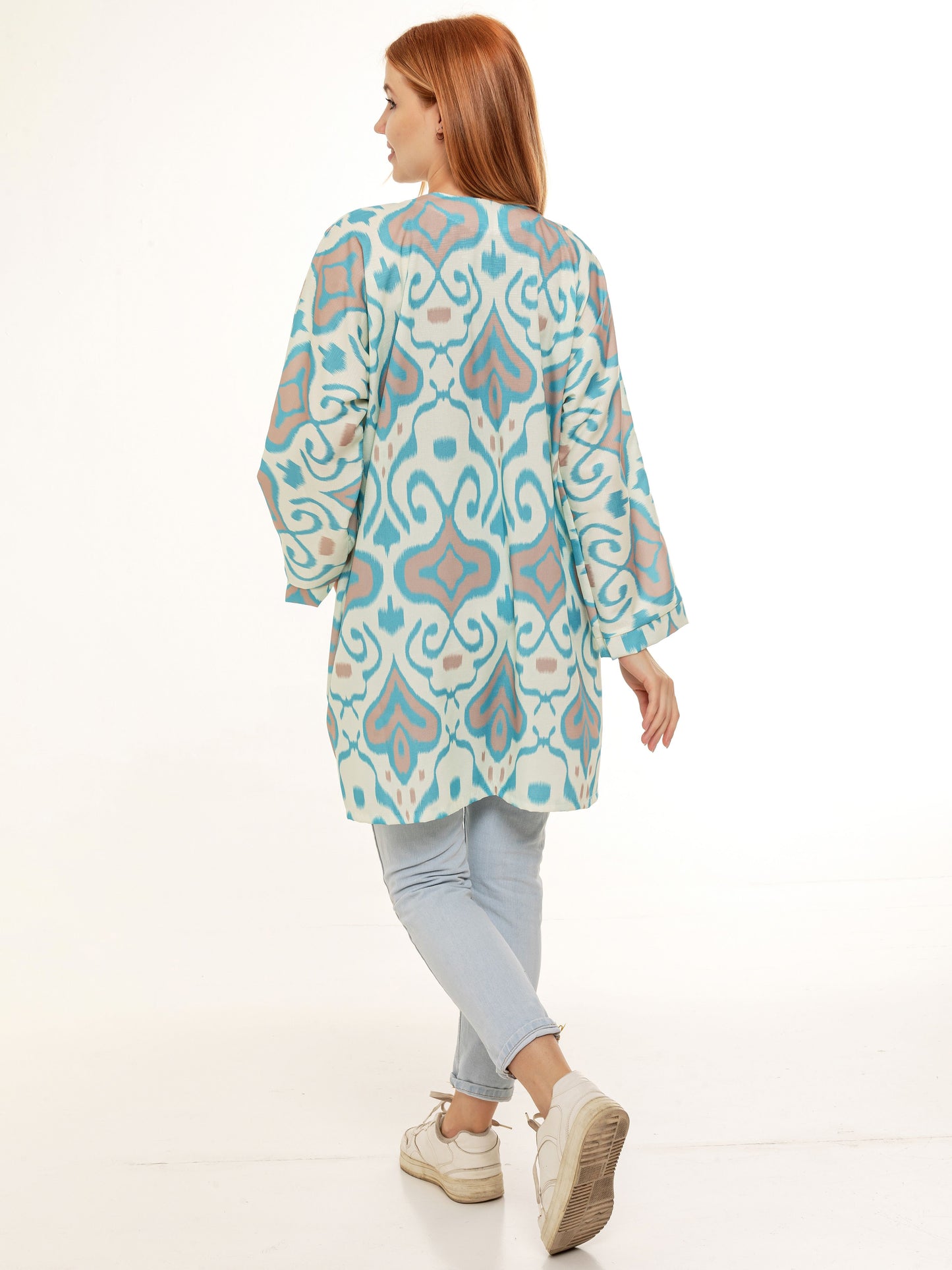 short adras robe, silk ikat dress, oriental chapan for women, silk kimono