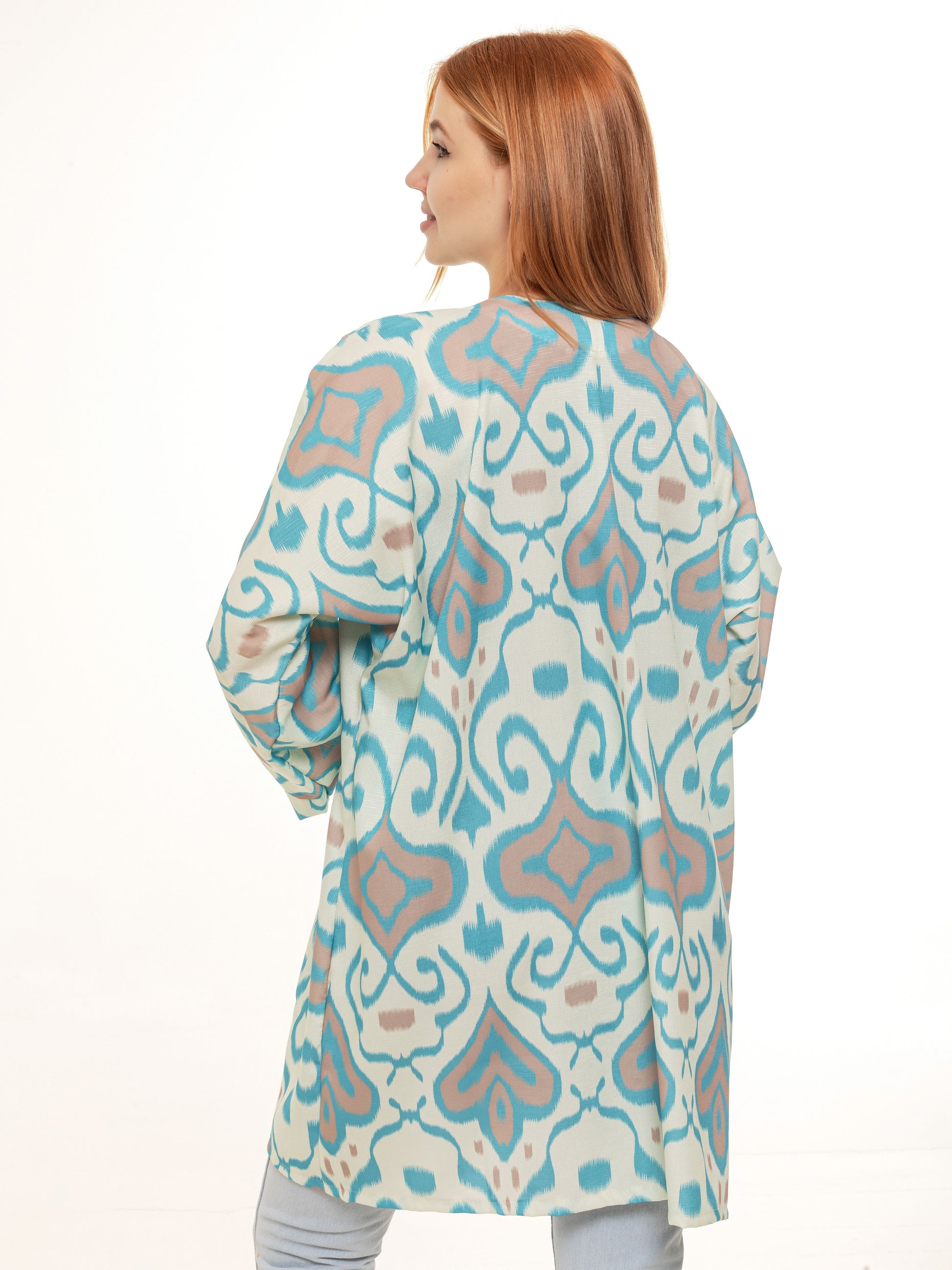 short adras robe, silk ikat dress, oriental chapan for women, silk kimono